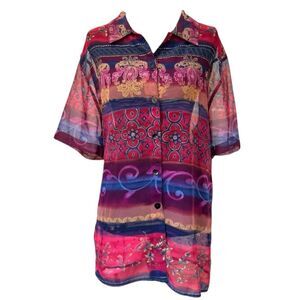 Vintage 90s Deadstock Kathie Lee paisley printnblouse sheer Size 12/14 nwt